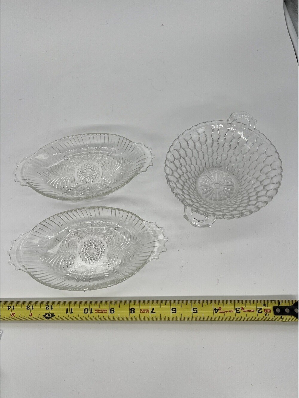 Set of 3 Depression Glass Dishes Relish Dishes and Bowl